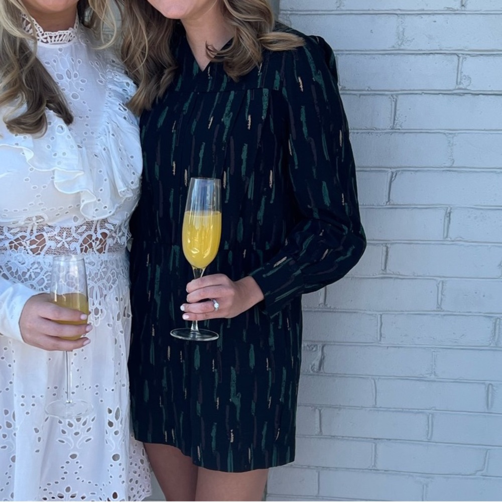 Zara Black Long Sleeved Mini Dress with Green and Gold Accent